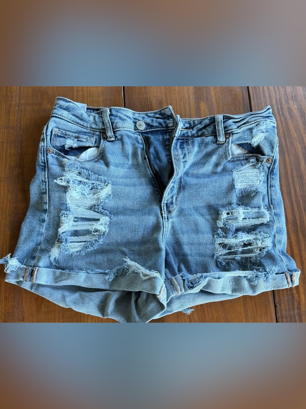 American Eagle Outfitters Mom Shorts Light Blue Distressed Denim Cutoff Shorts